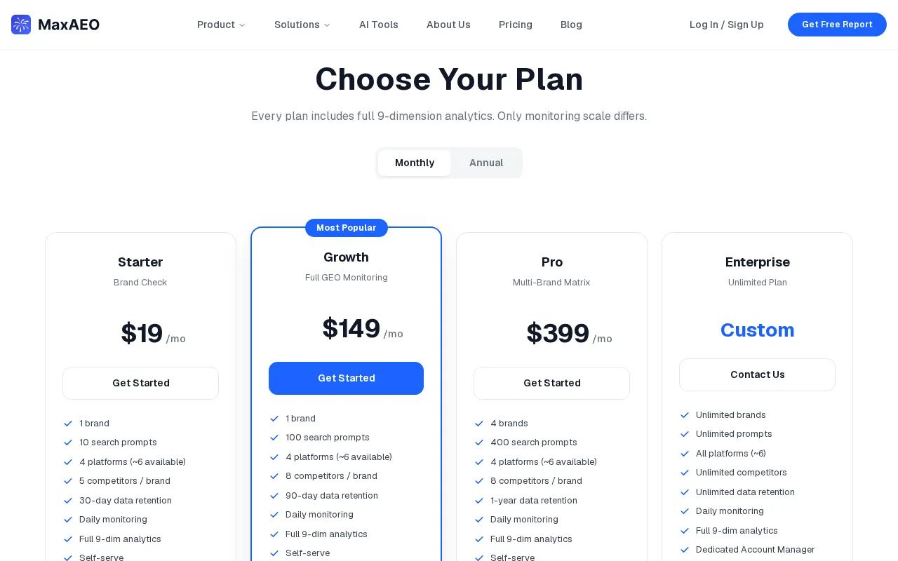 MaxAEO — pricing page