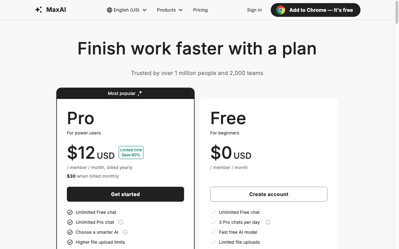 MaxAI.me — pricing page