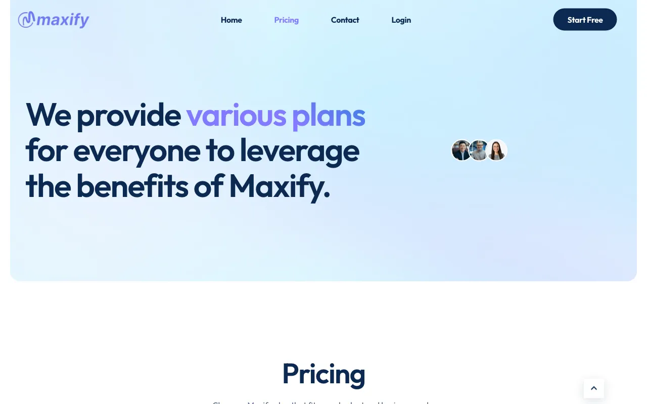Maxify — pricing page