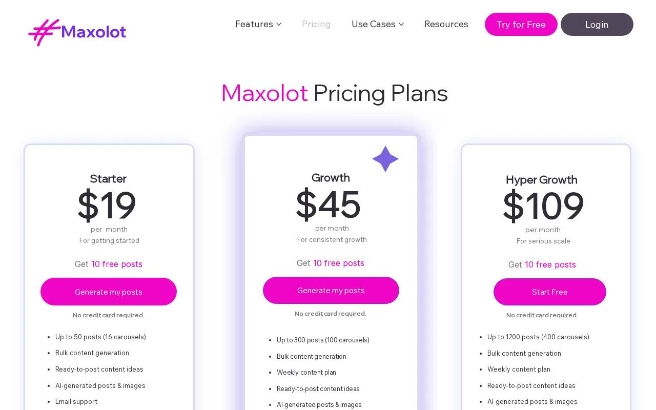 Maxolot — pricing page