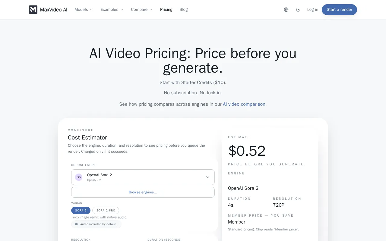 MaxVideoAI — pricing page