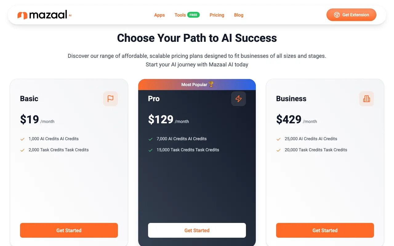 Mazaal AI — pricing page