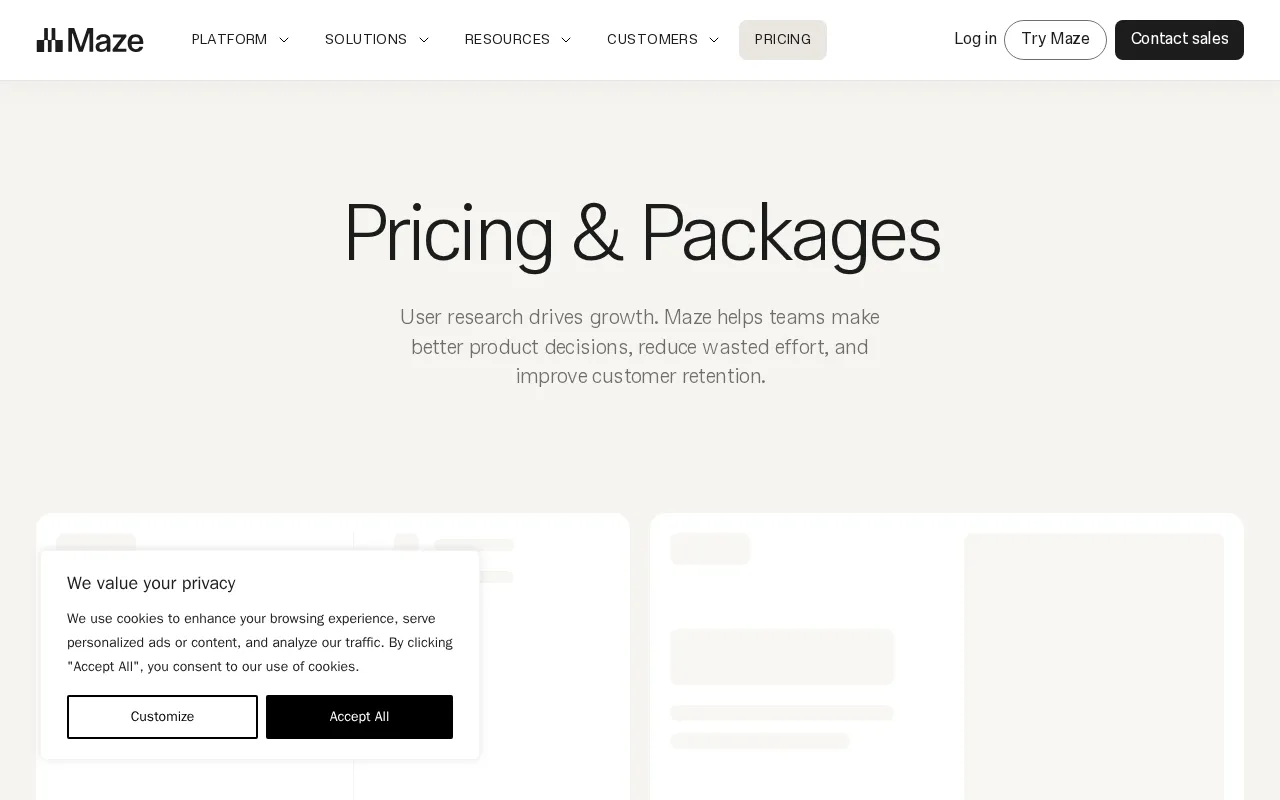 Maze — pricing page