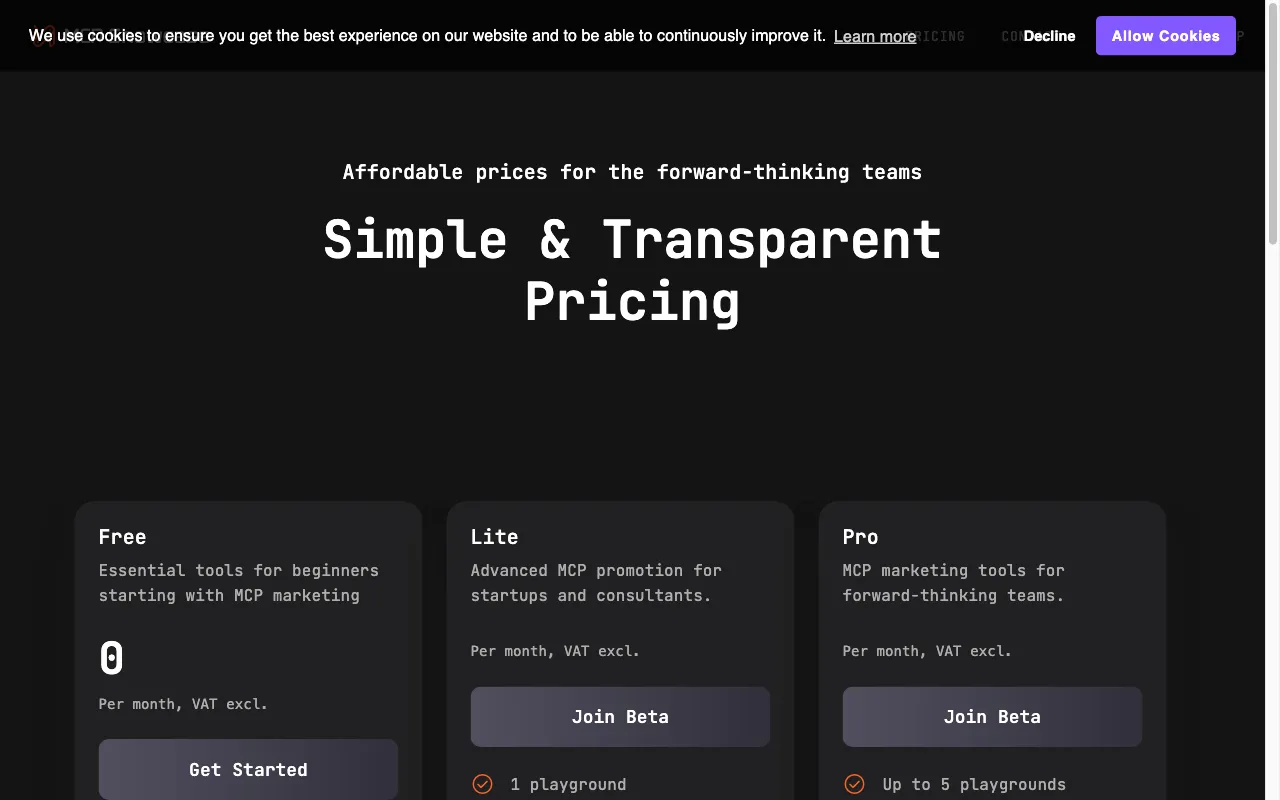 MCP Showcase — pricing page