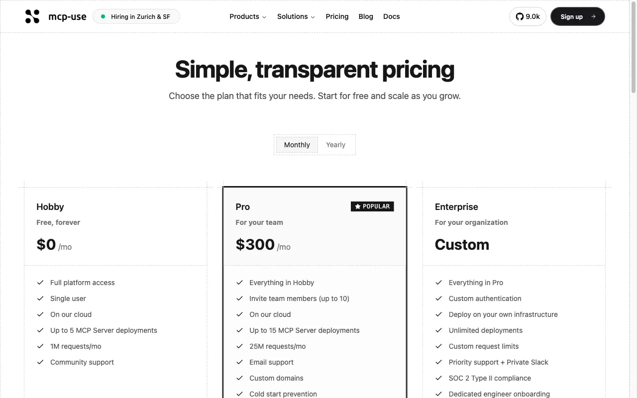 mcp-use — pricing page