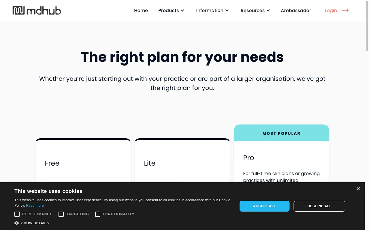 mdhub — pricing page