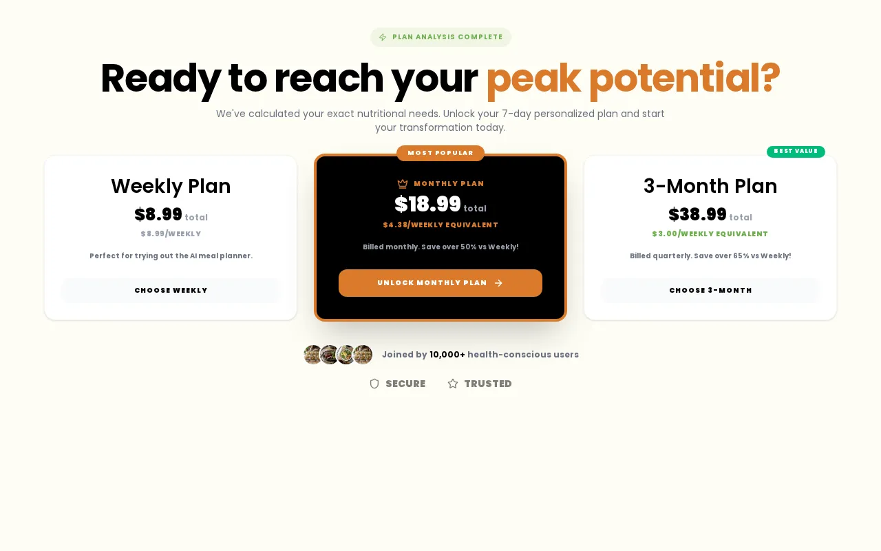 Meal Planner Pro — pricing page