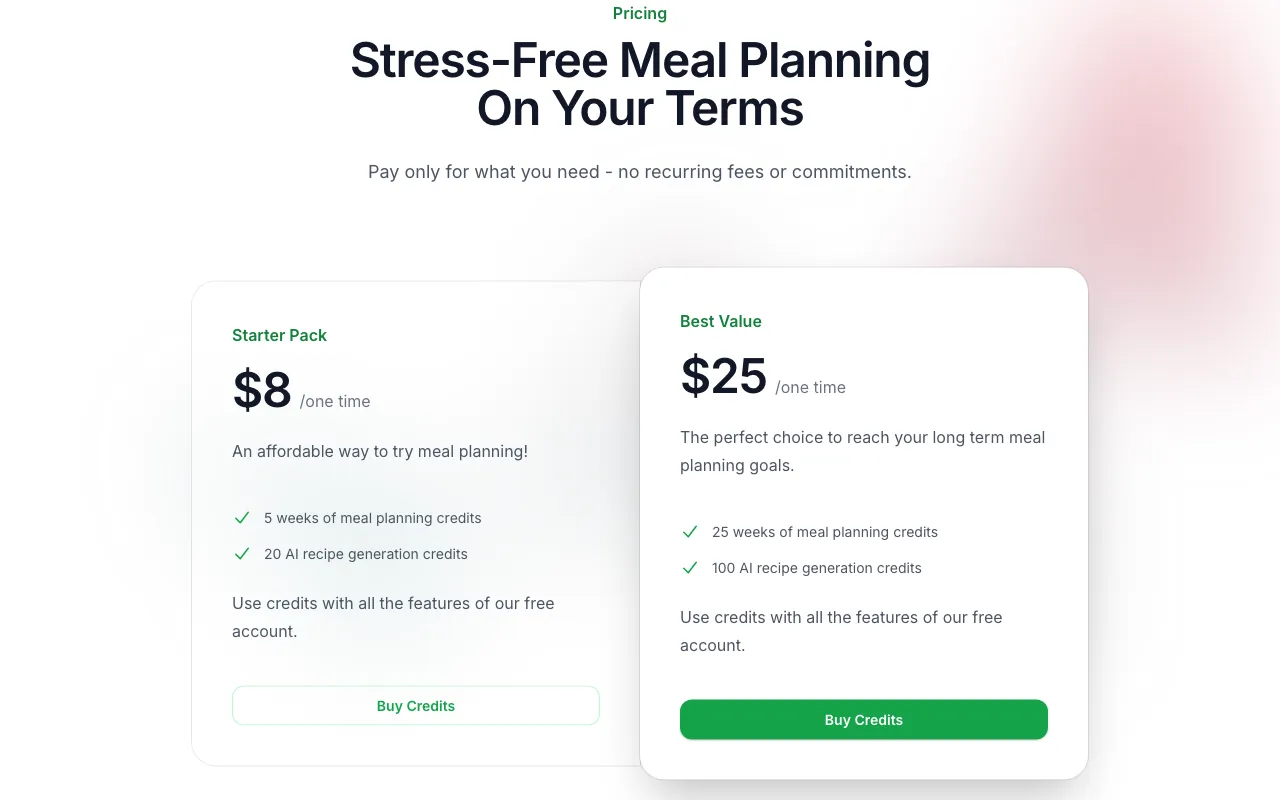 MealPractice — pricing page