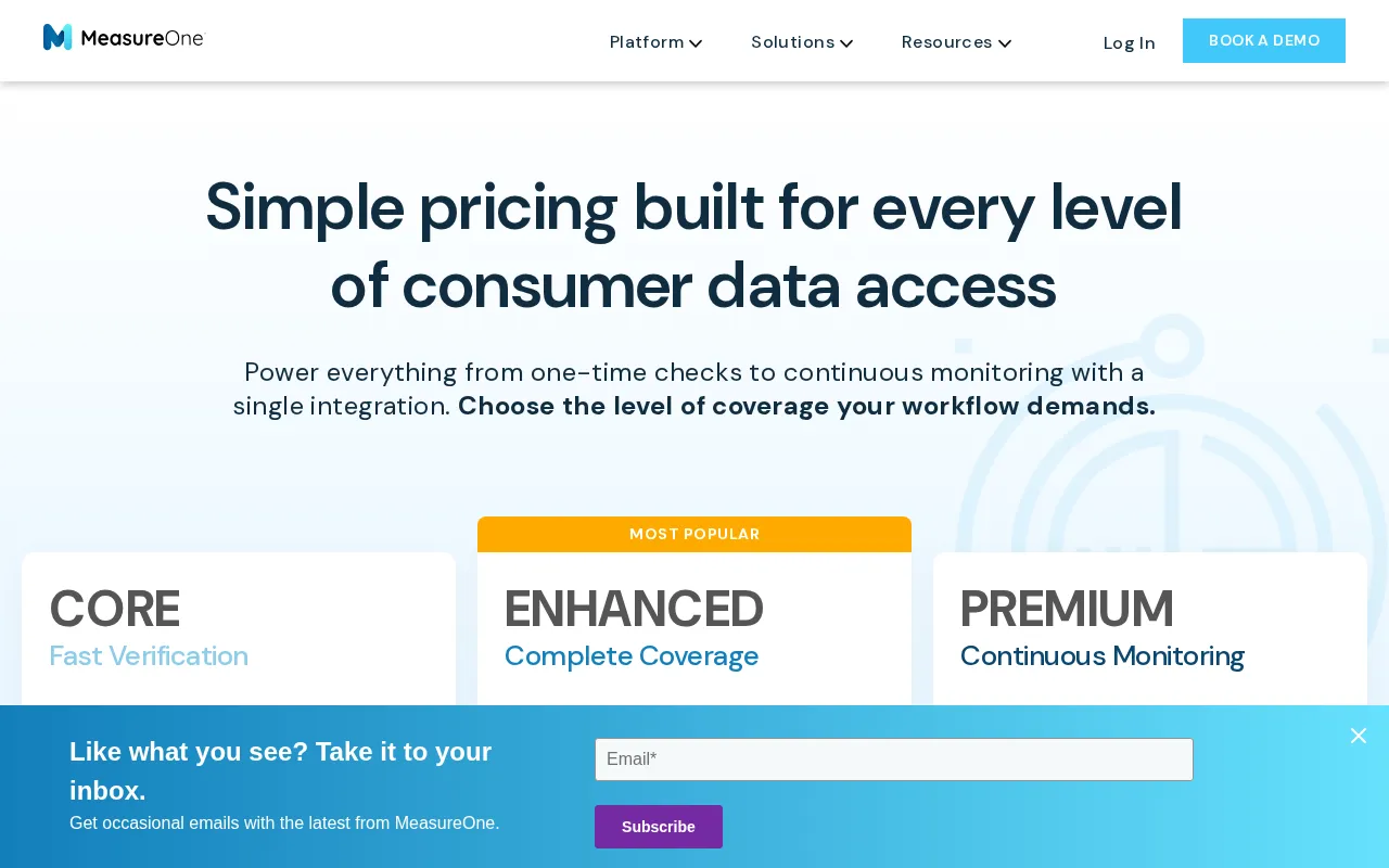 MeasureOne — pricing page