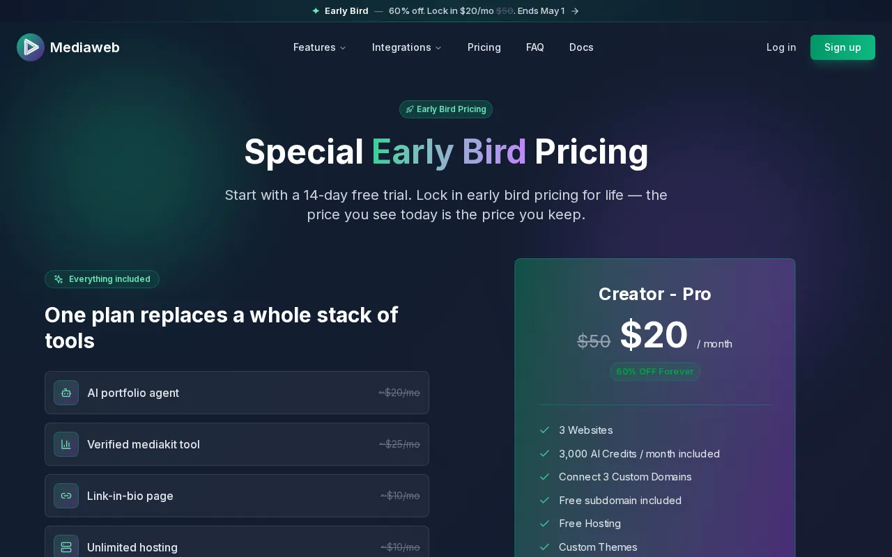 Mediaweb — pricing page
