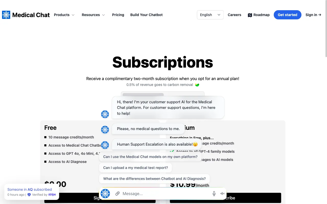 Medical Chat — pricing page