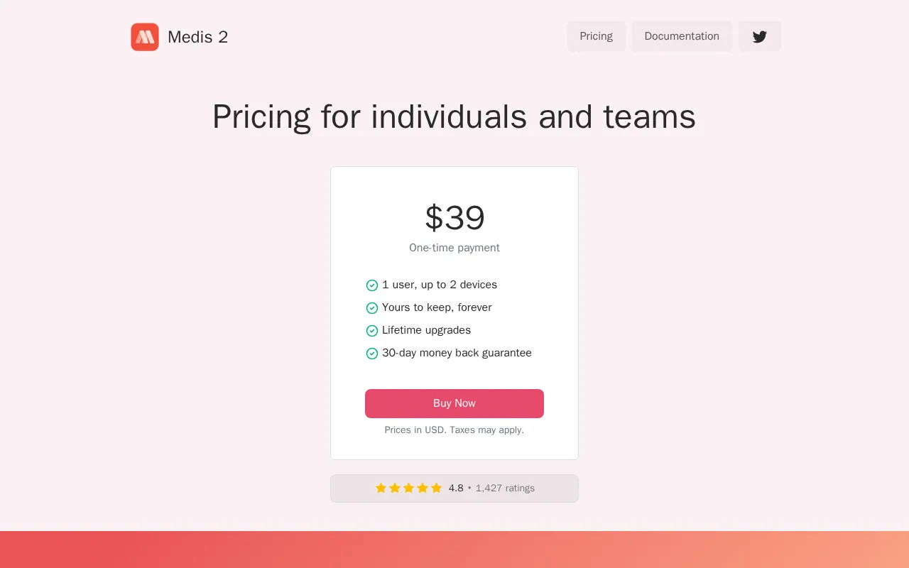 Medis 2 — pricing page