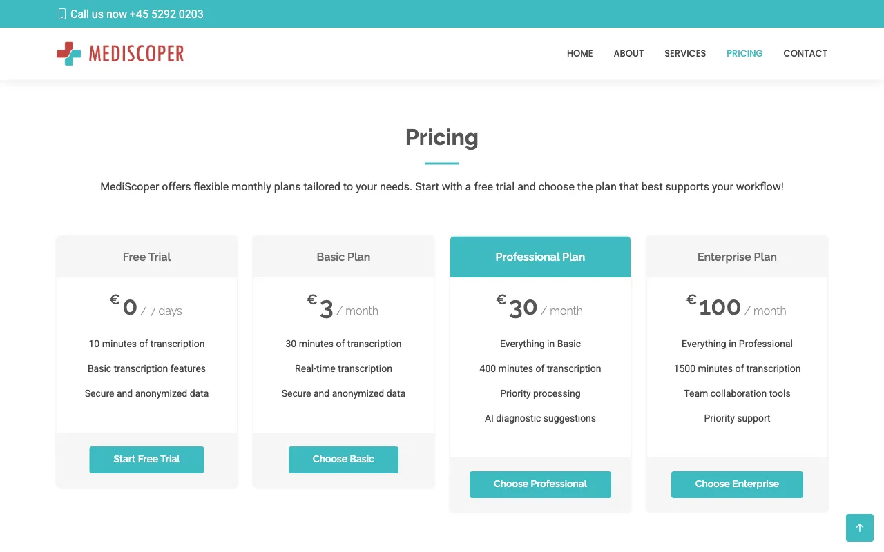 MediScoper — pricing page