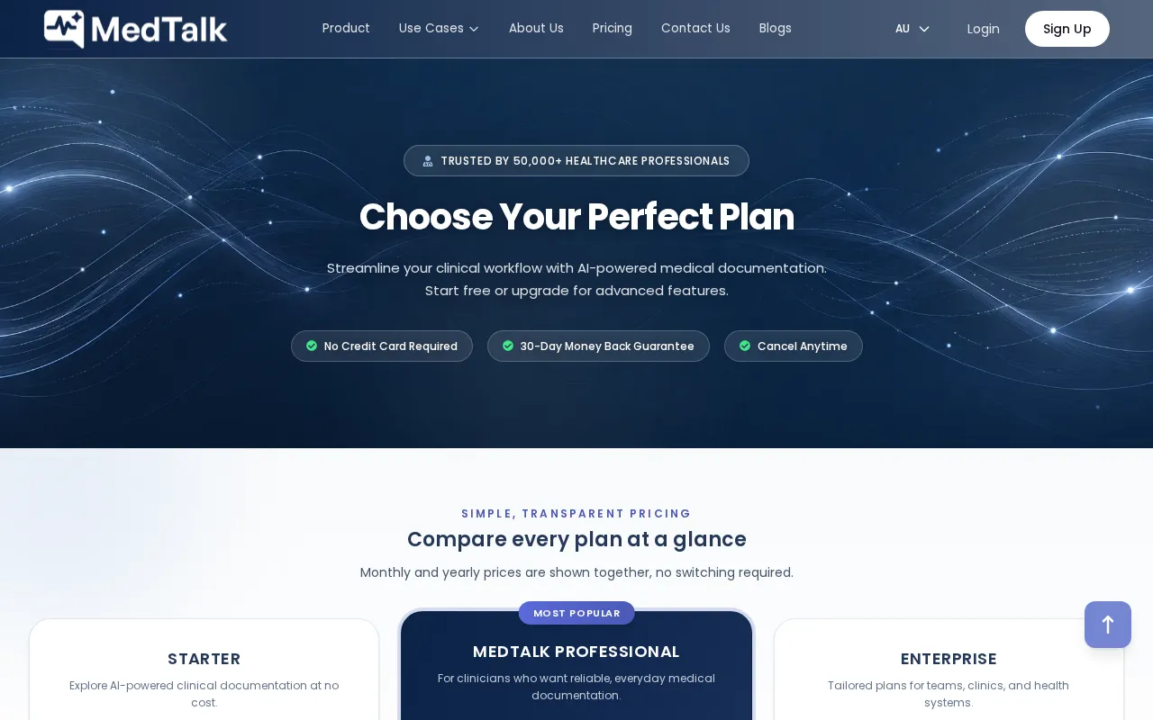 MedTalk AI — pricing page