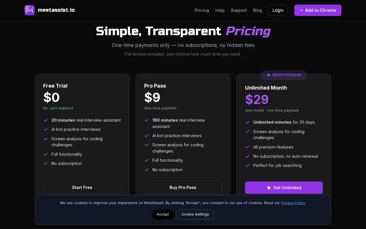 MeetAssist — pricing page