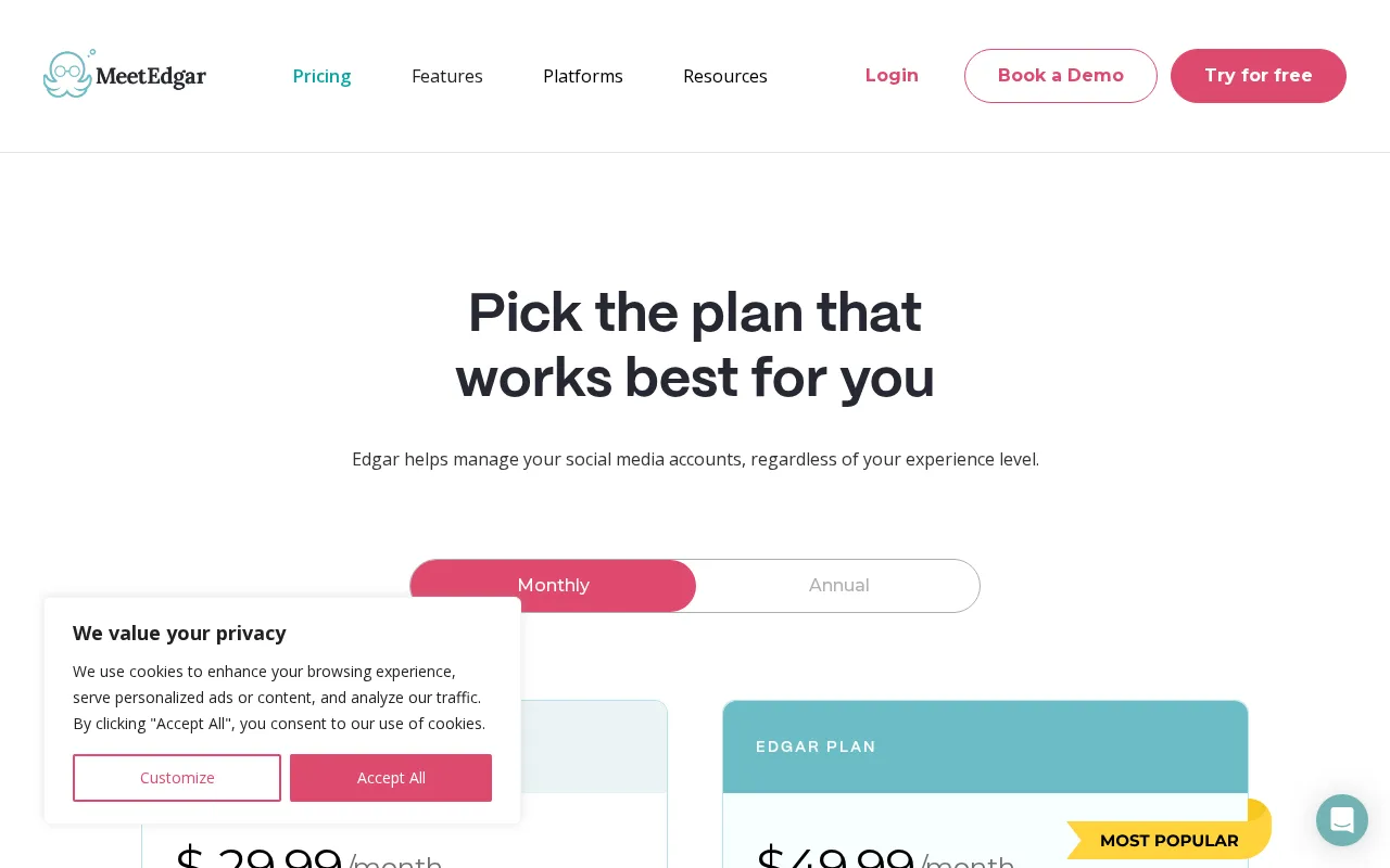 MeetEdgar — pricing page