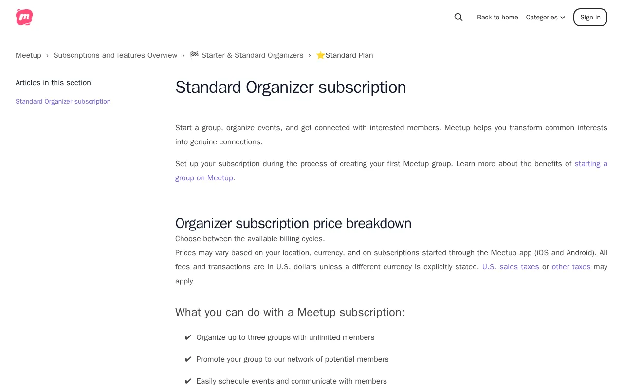 Meetup — pricing page