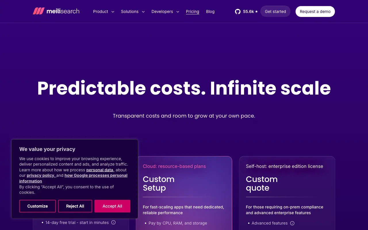 Meilisearch — pricing page