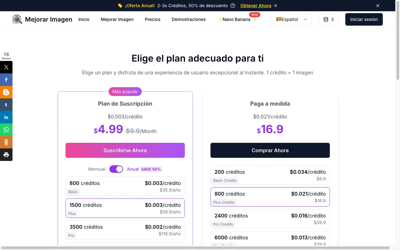 Mejorar Imagen — pricing page