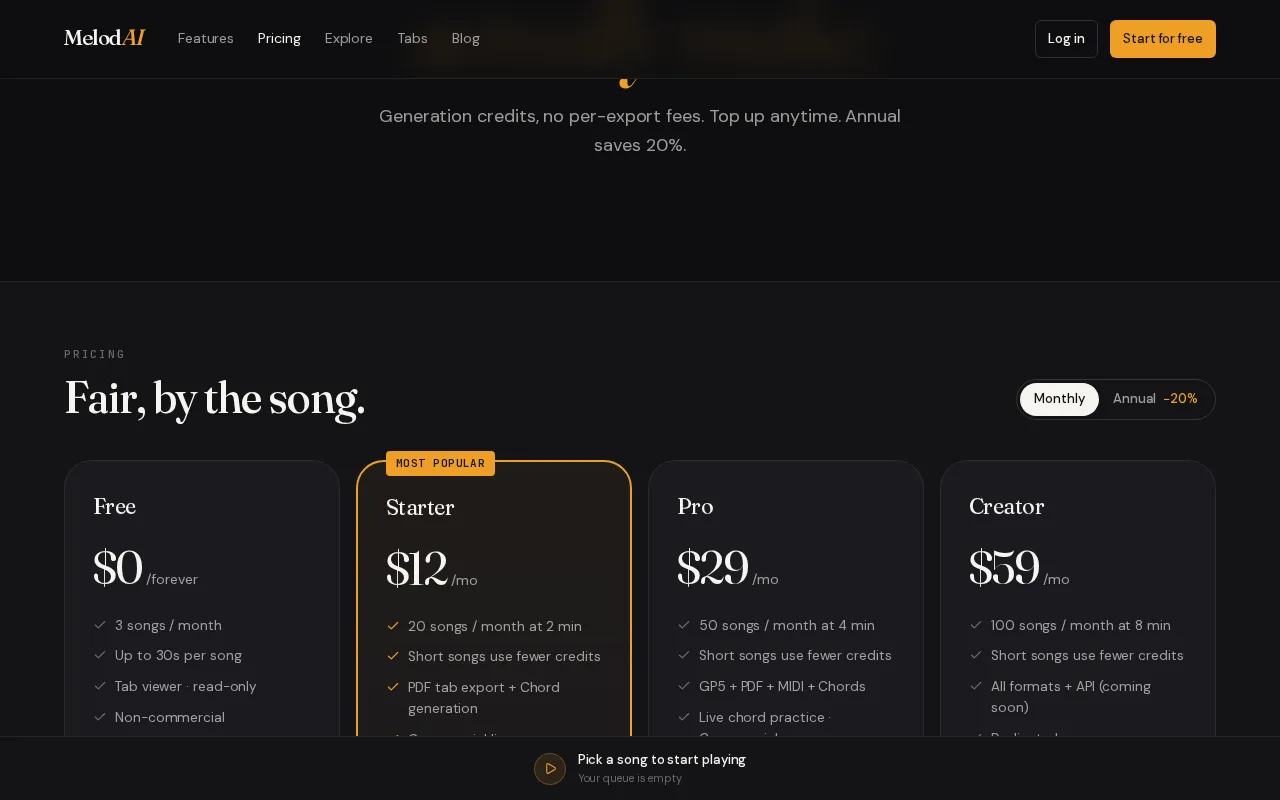 MelodAI — pricing page