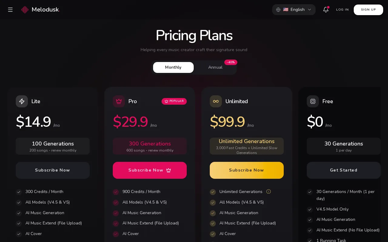 Melodusk — pricing page
