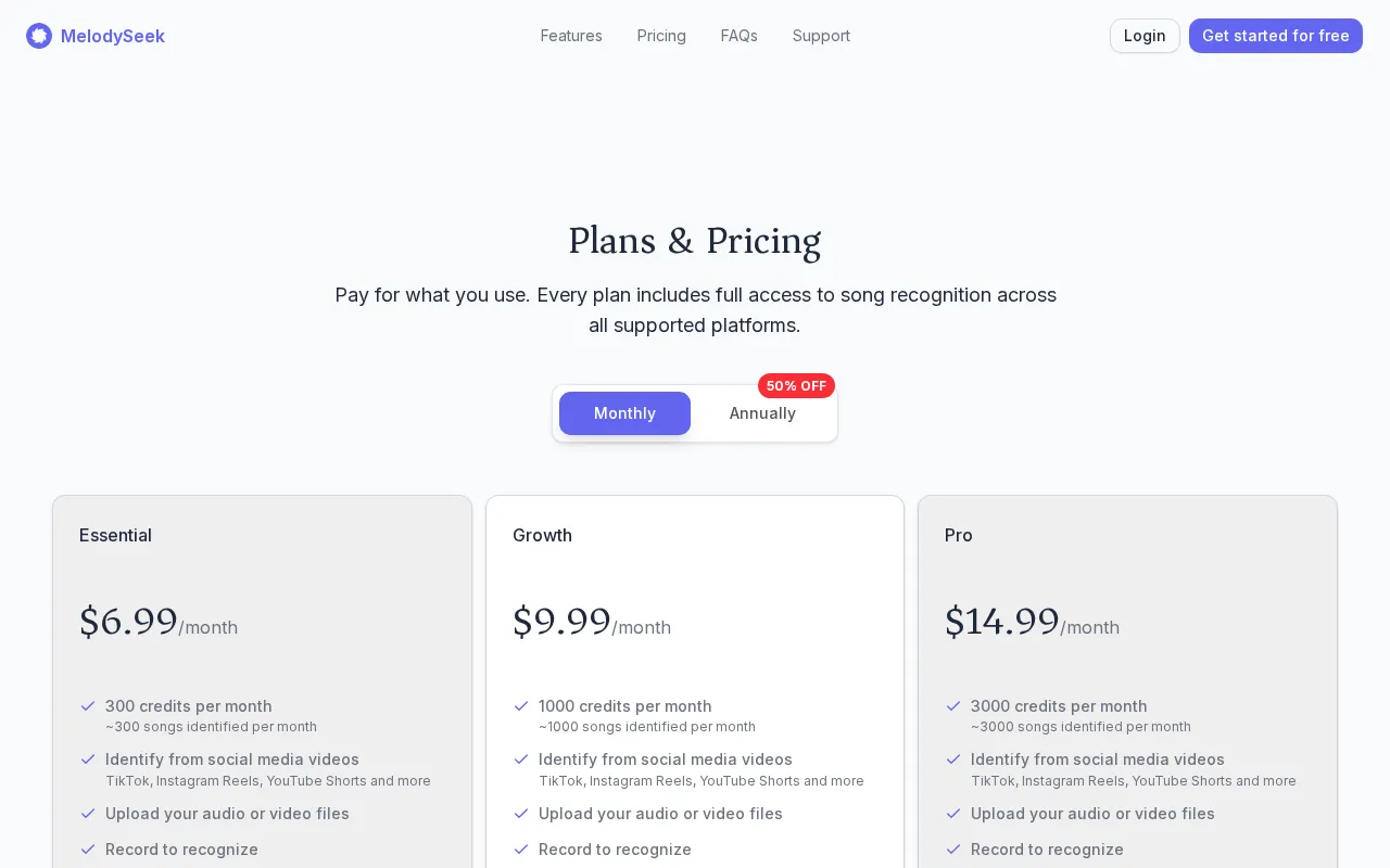 MelodySeek — pricing page