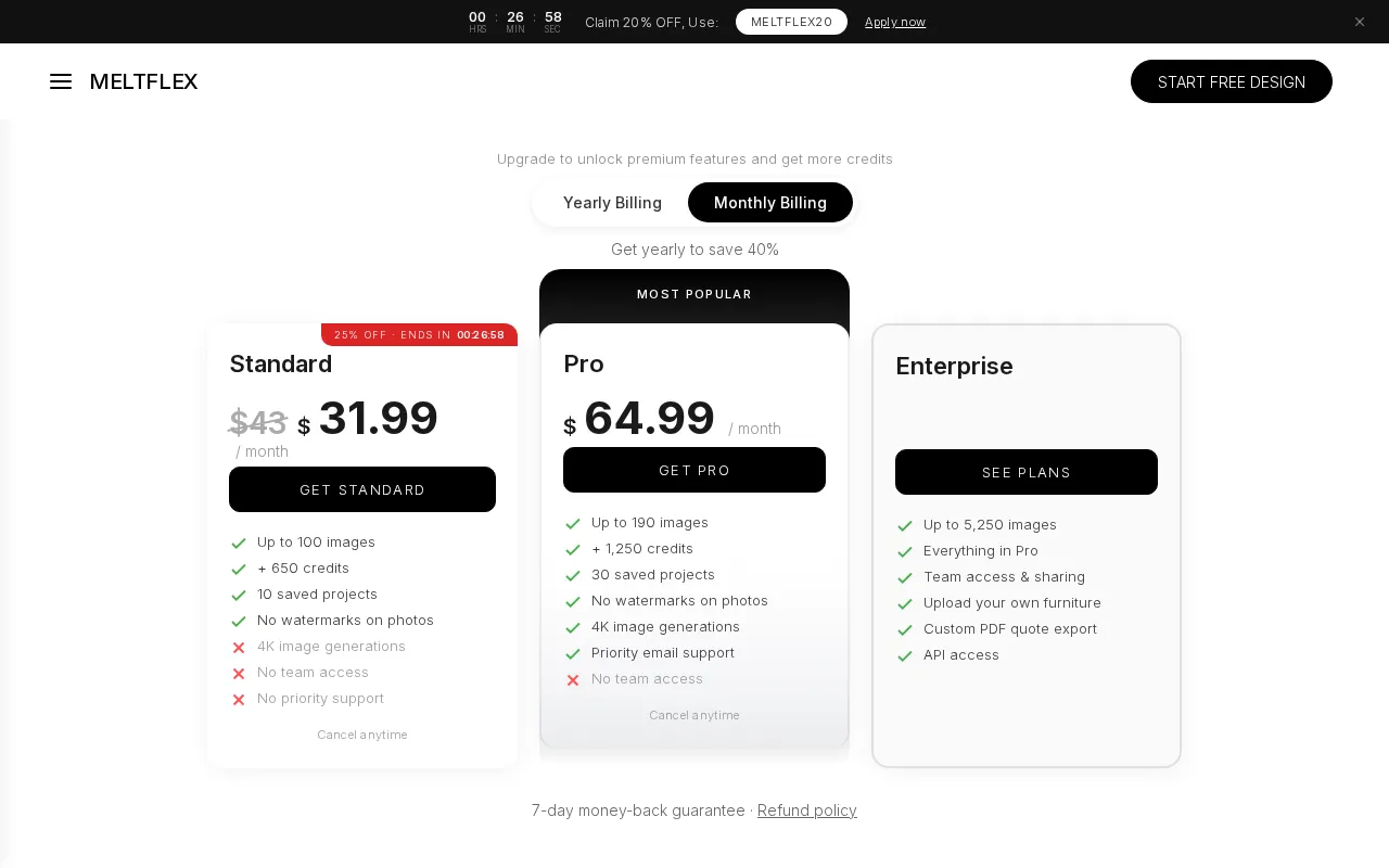 MeltFlex AI — pricing page