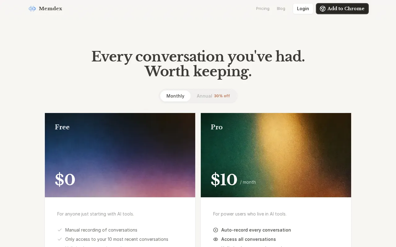 Memdex — pricing page