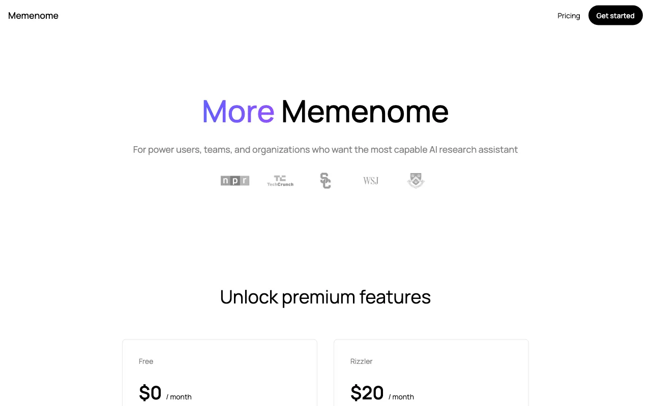 Memenome AI — pricing page