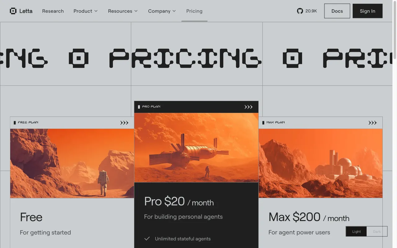 Letta — pricing page