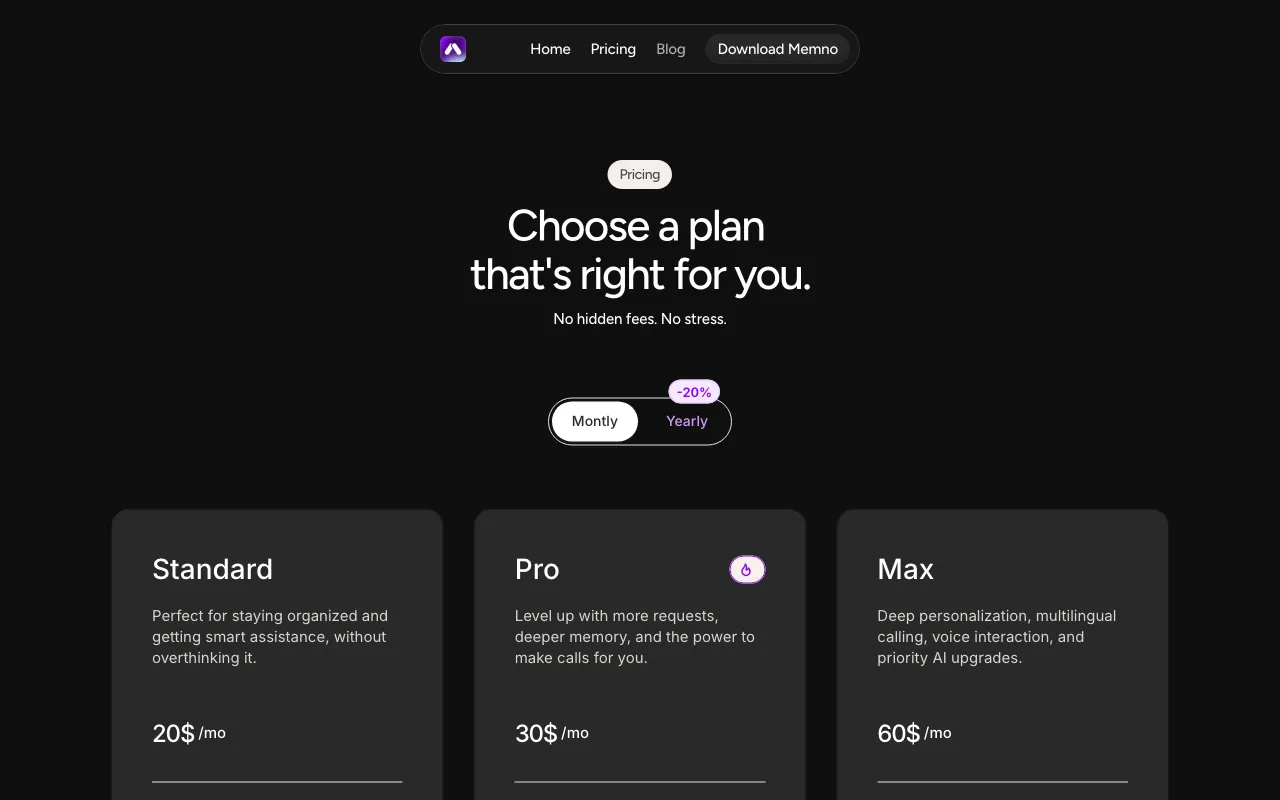 Memno — pricing page