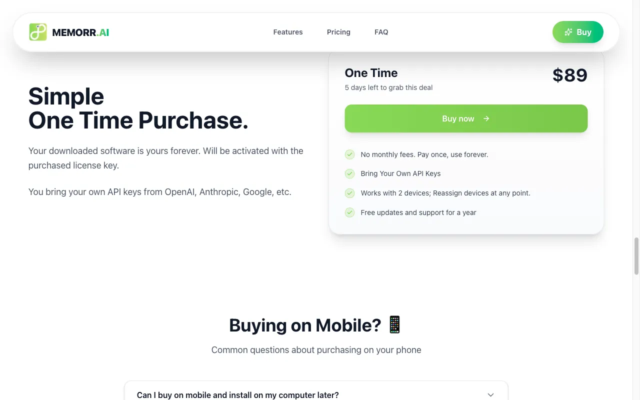 Memorr.ai — pricing page