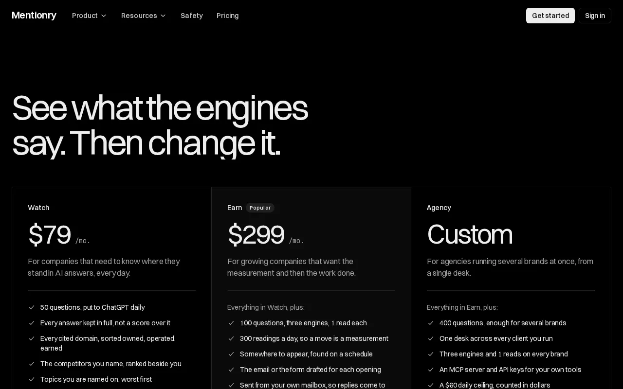 Mentionry — pricing page