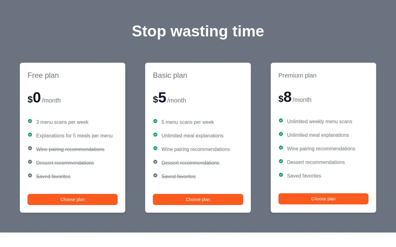 Menu Mystic — pricing page