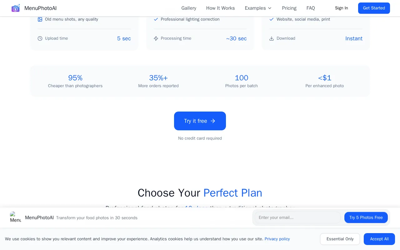 MenuPhotoAI — pricing page