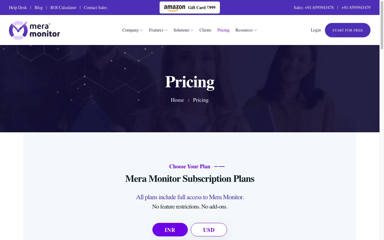 Mera Monitor — pricing page