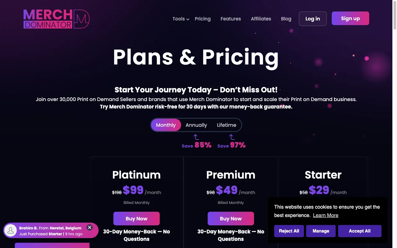 Merch Dominator — pricing page