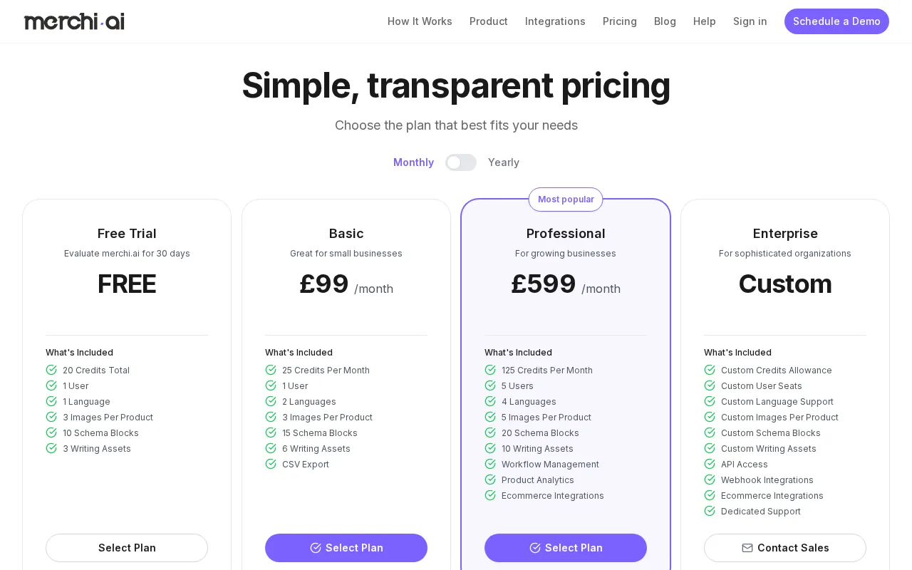 merchi.ai — pricing page
