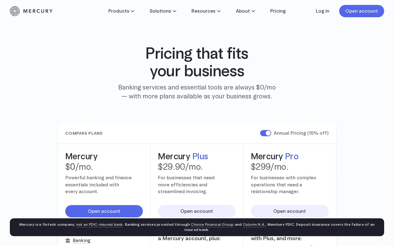 Mercury — pricing page