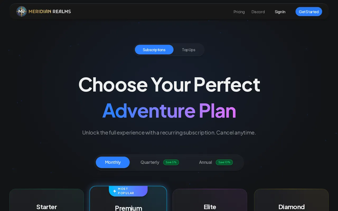 Meridian Realms — pricing page