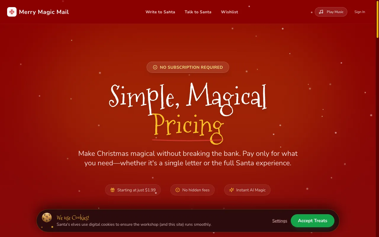Merry Magic Mail — pricing page