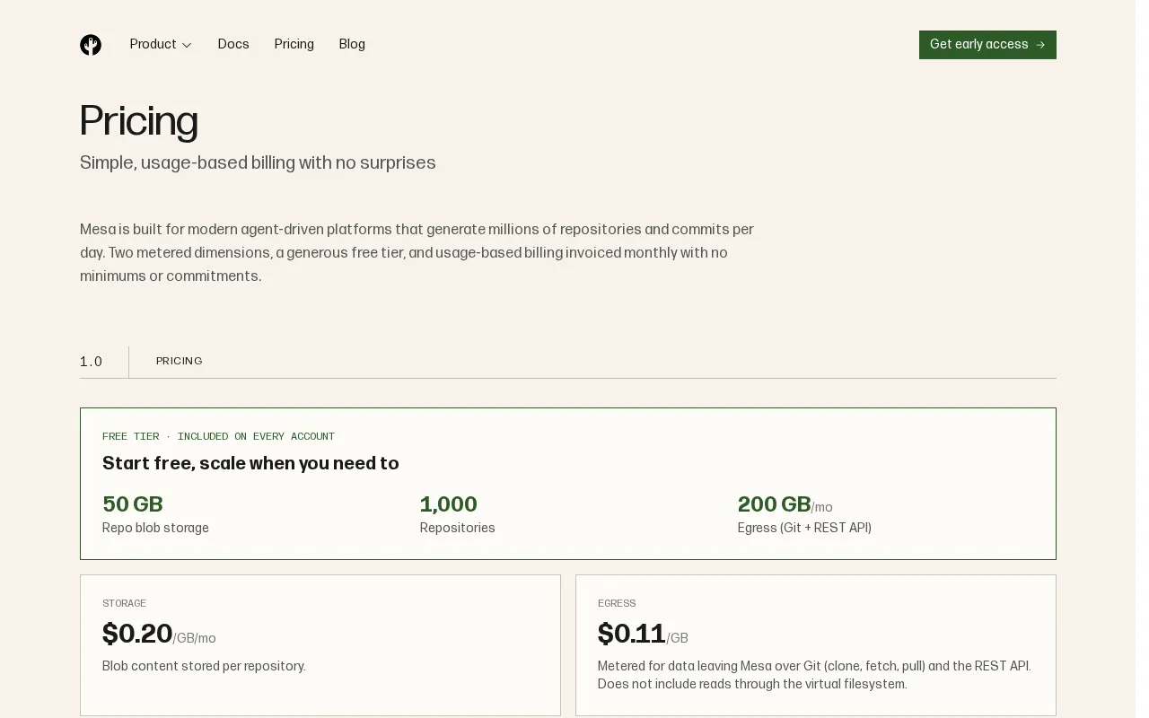 Mesa.dev — pricing page