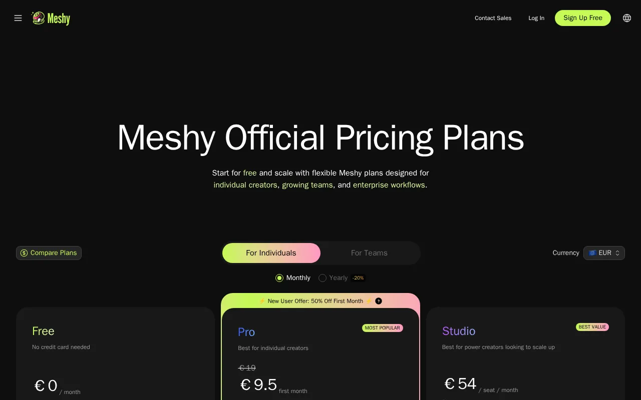 Meshy — pricing page