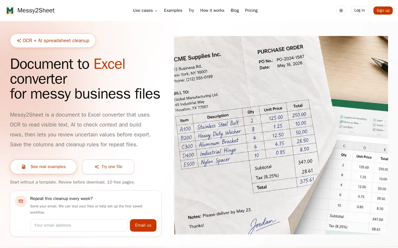 Messy2Sheet — preview screenshot