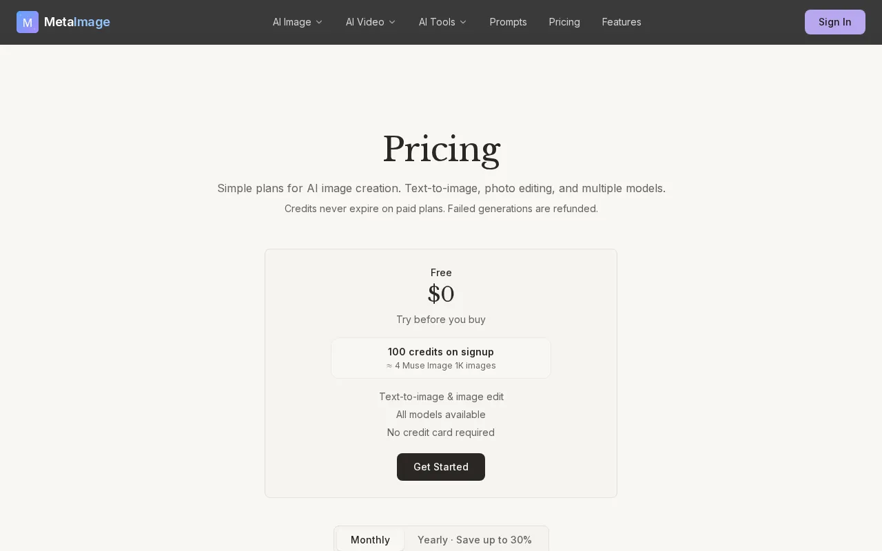 Meta Image — pricing page
