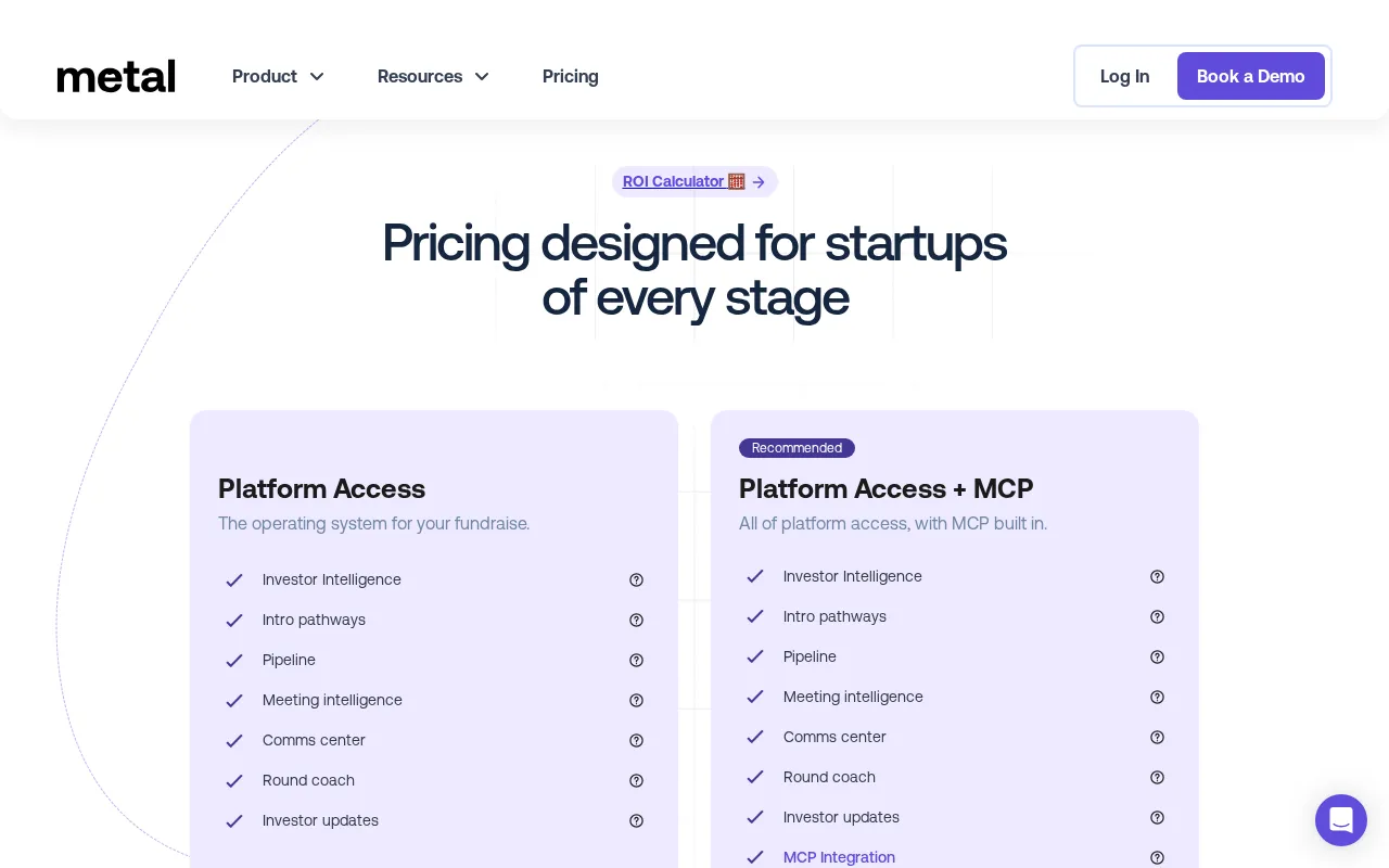 Metal — pricing page