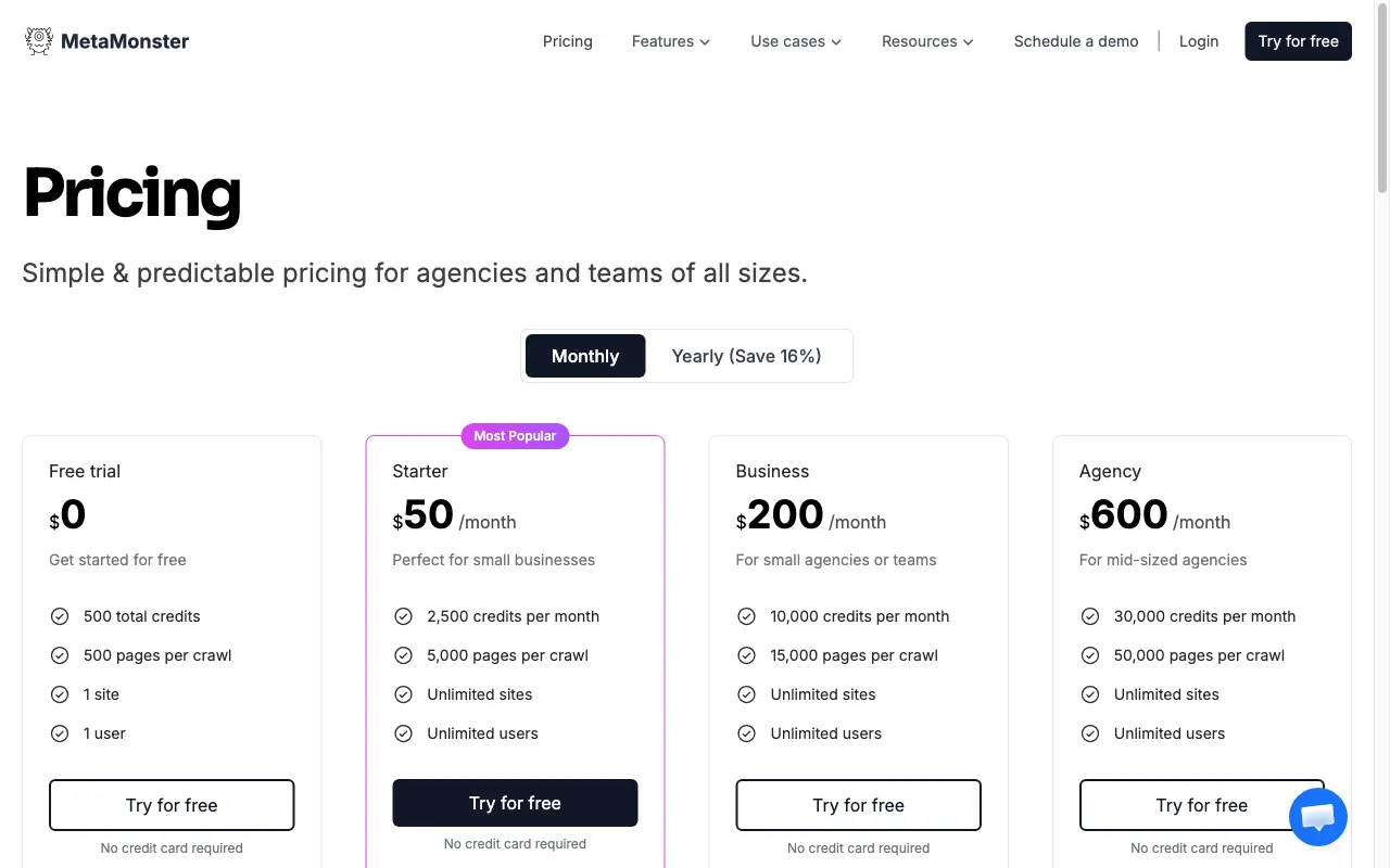 MetaMonster SEO Crawler — pricing page