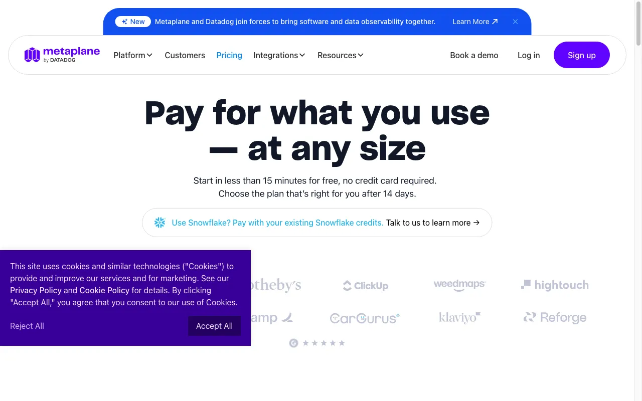 Metaplane — pricing page