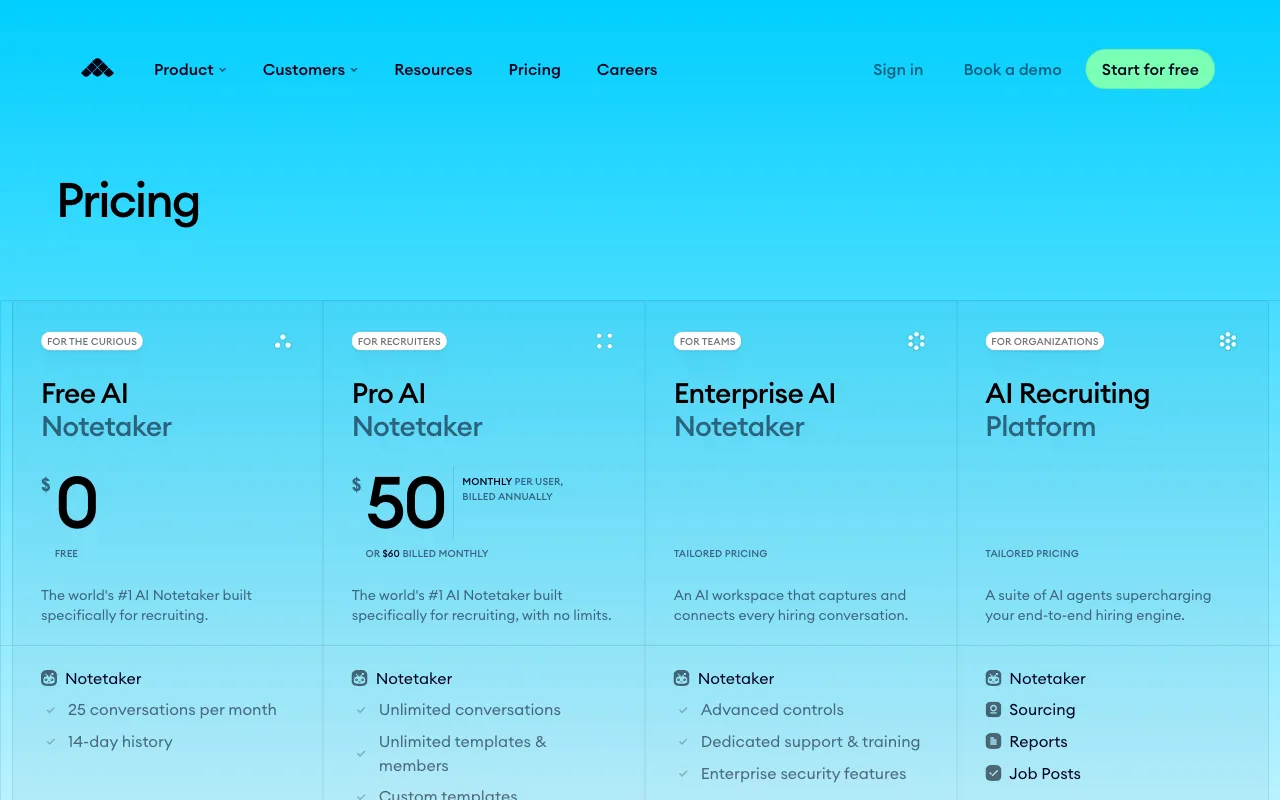 Metaview — pricing page
