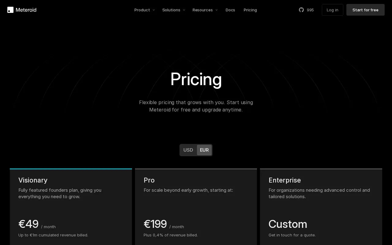 Meteroid — pricing page